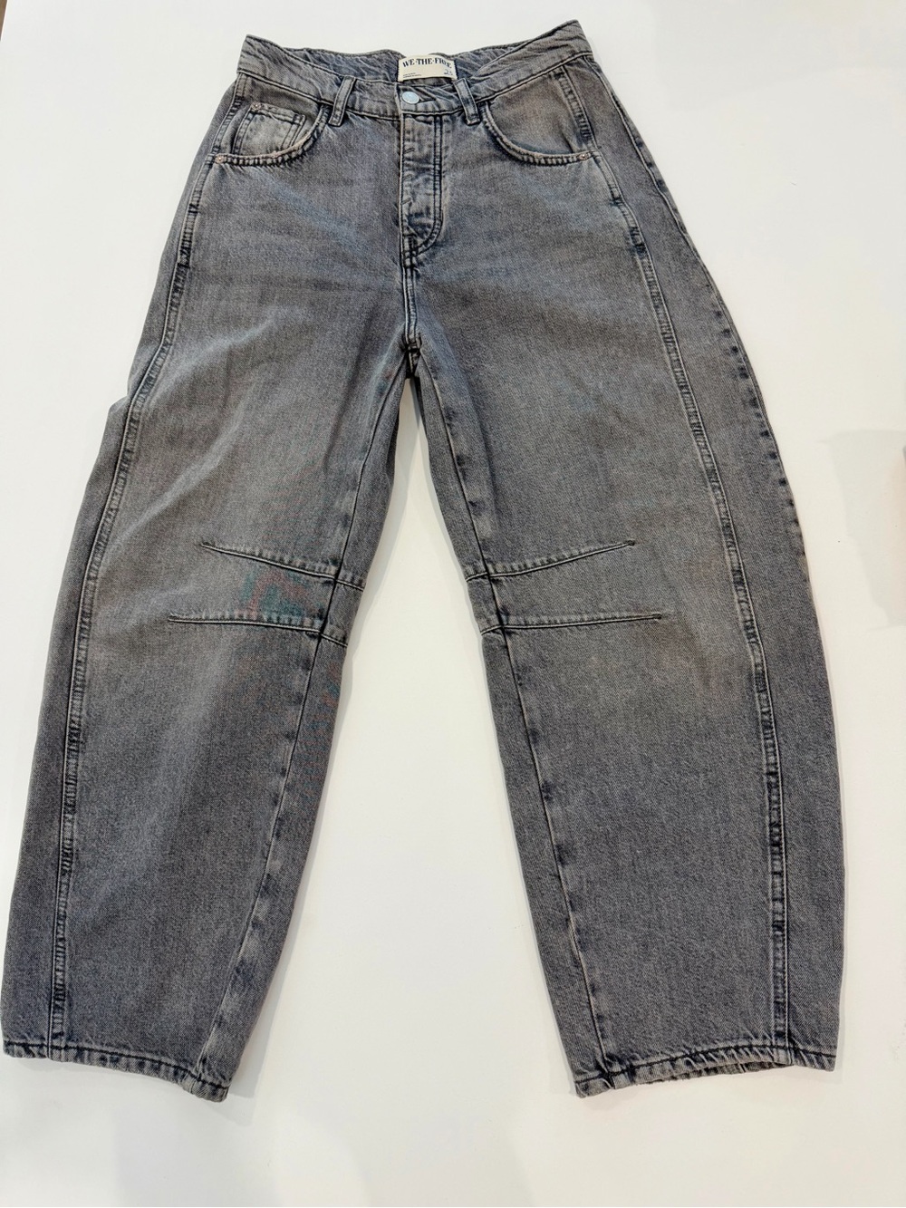 Free People Good Luck Mid Rise Barrel Relaxed Gray Washed Jeans